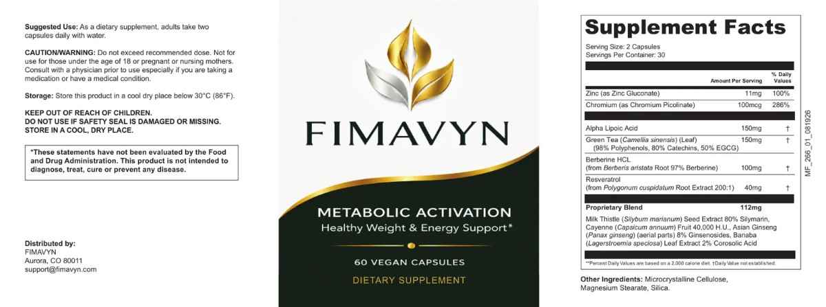 Official FIMAVYN product label and Supplement Facts